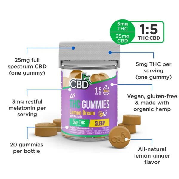 Gomitas CBD Delta 9 THC 1:5 Lemon Dream CBDfx 600 - 1200 mg
