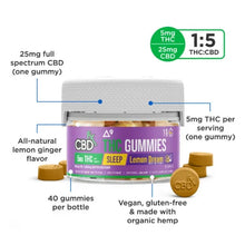 Cargar imagen en el visor de la galería, Gomitas CBD Delta 9 THC 1:5 Lemon Dream CBDf/x 100-200mg
